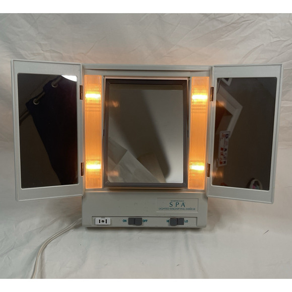 Vintage Sharper Image Magnifying Mirror Lighted Bifold Portable Makeup Tool Work - Picture 2 of 13